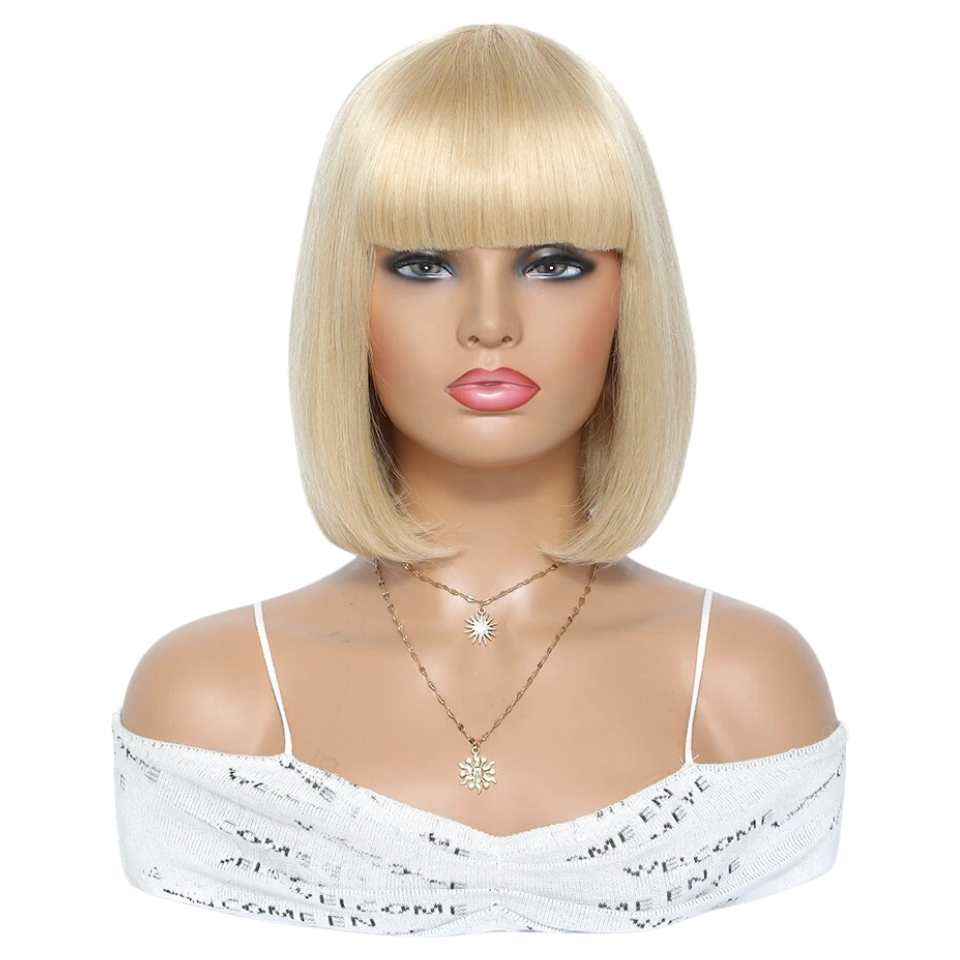 Perruque brésilienne Lisse, blonde Coupe carrée avec frange