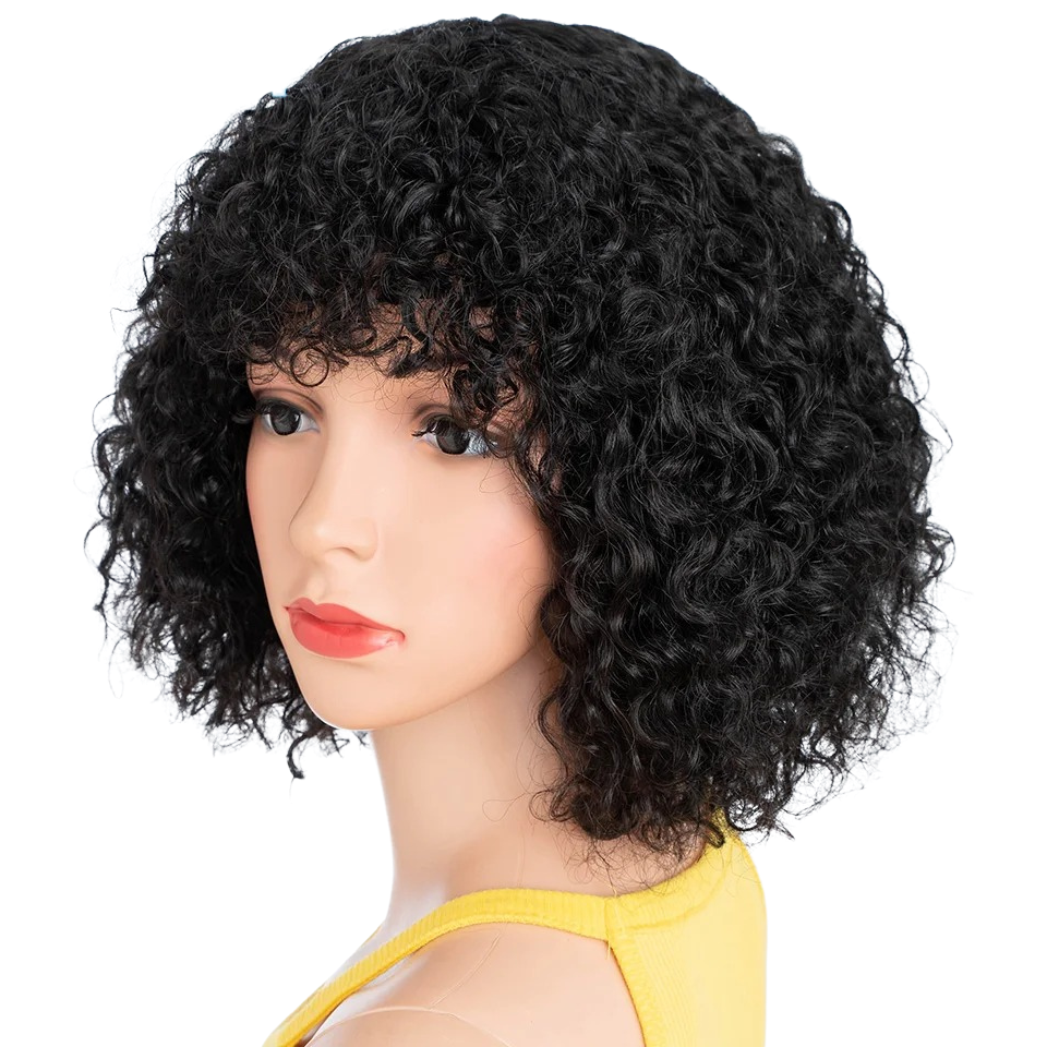 Perruque brésilienne Curly Perruque de cheveux humains Coupe carrée avec frange